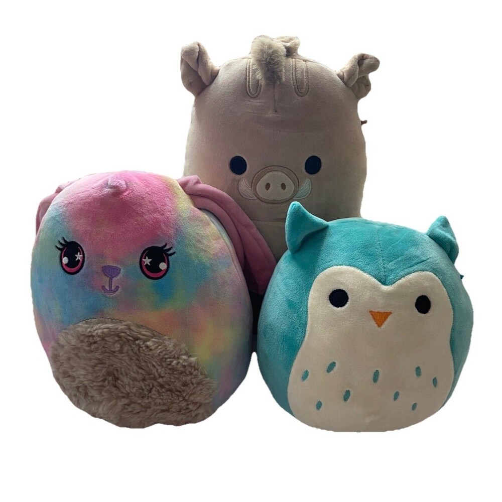 Lot Of 3 Squishmallow Winston the Owl Warren The Warthog Boar Scented Bunny